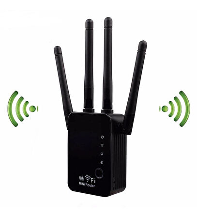 Wifi Antenli Kablosuz Sinyal Güçlendirici Alan genişletici Wi-Fi Repeater/Router/Access Point siyah