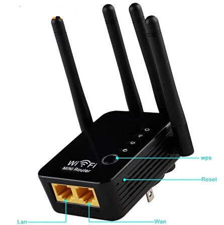 Wifi Antenli Kablosuz Sinyal Güçlendirici Alan genişletici Wi-Fi Repeater/Router/Access Point siyah