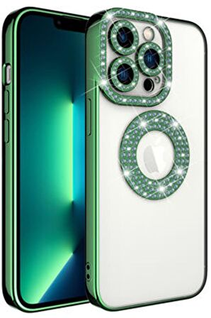 Apple iPhone 12 Pro Max Kılıf Şeffaf Lüx Taşlı Süslemeli Kamera Korumalı Silikon