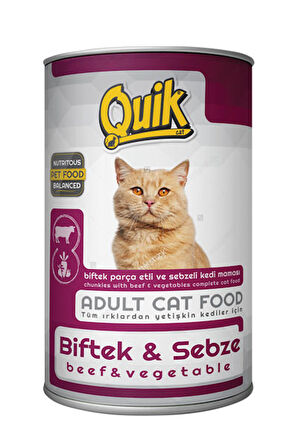 Quik Kedi Konservesi 415 gr Biftek ve Sebzeli Skt :12/2023