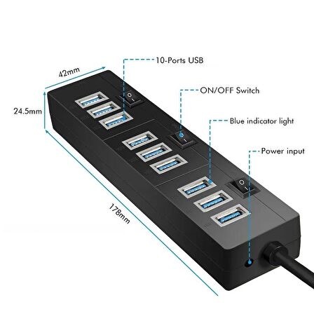 Hadron HDX7005 10 Port Usb Hub Usb 2.0 Çoğaltıcı 