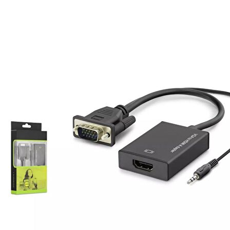 Hadron HDX7794 VGA (E) - HDMI (D) 3.5mm AUX Sesli USB Güç Beslemeli Dönüştürücü Adaptör - Siyah