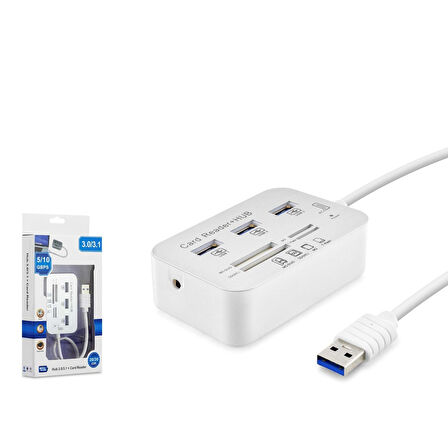 Hadron HDX7028 USB-A 3.1 - 3xUSB 3.0 Hub + MS/SD/M2/TF Kart Okuyuculu USB Çoklayıcı Döştürücü - Siyah