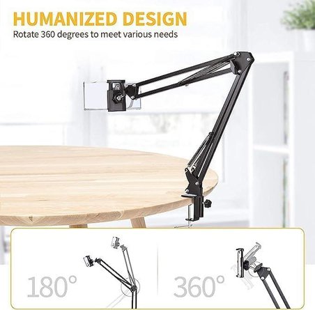 NODAR ND1052 Mafsallı Kollu Masa Kenarı Telefon ve Tablet Standı - Siyah