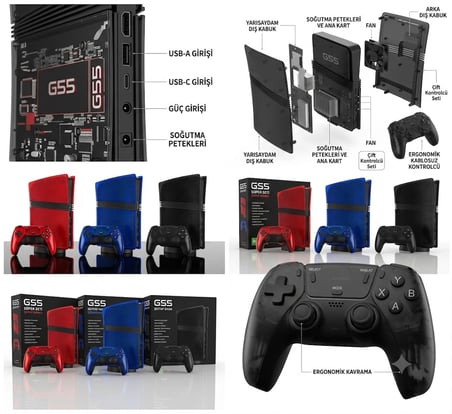HADRON GS5 ULTRA Retro Oyun Konsolu PS2, PSP, PS1 128 GB Çift GamePad Siyah Renk