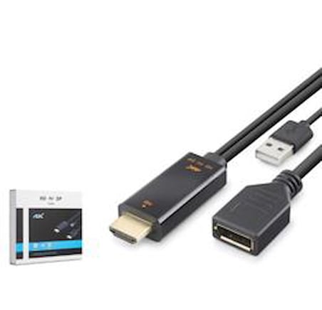 HADRON HDX7901 HDMI USB to DisplayPort Aktif Dönüştürücü Kablo 4K 60Hz 26 cm Siyah