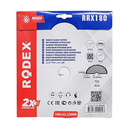 Rodex Elmas Kesme Disk Testeresi 180x22.23mm - RRX180