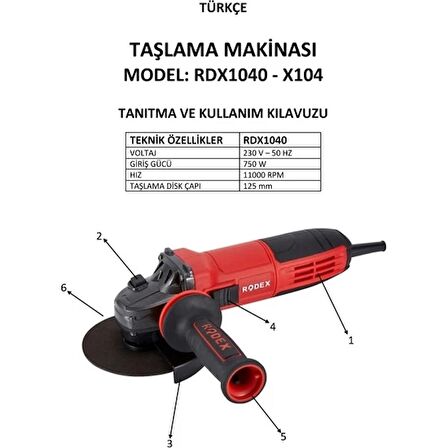 Rodex RDX1040 Avuç Taşlama Makinesi 115/125MM