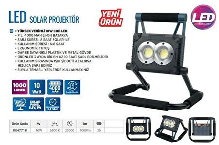 KLAUS SOLAR LED PROJEKTÖR KE47718 10 W 4000 mah 1000 Lümen