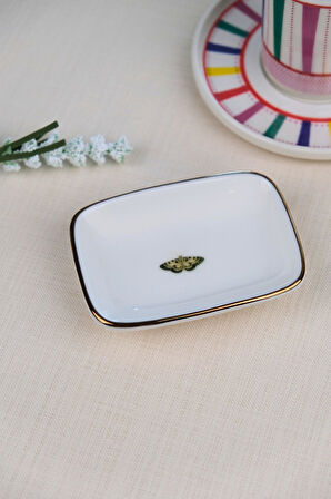 Tabak Evi Kelebek Altın Yaldızlı Dikdörtgen Kayık Tabak 10x7x2cm Tekli