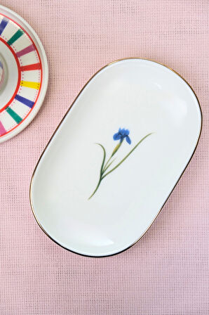 Tabak Evi Porselen Natura İris Altın Yaldızlı Oval Kayık Tabak 27,50x17,50x3cm Tekli