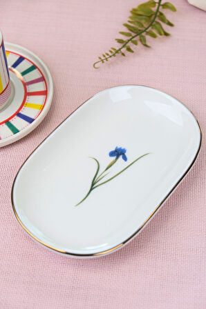 Tabak Evi Porselen Natura İris Altın Yaldızlı Oval Kayık Tabak 27,50x17,50x3cm Tekli