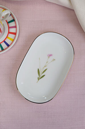 Tabak Evi Porselen Natura Çuha Altın Yaldızlı Oval Kayık Tabak 22,50x14,50x2,50cm Tekli