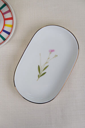 Tabak Evi Porselen Natura Çuha Altın Yaldızlı Oval Kayık Tabak 22,50x14,50x2,50cm Tekli