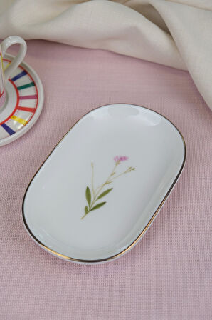 Tabak Evi Porselen Natura Çuha Altın Yaldızlı Oval Kayık Tabak 22,50x14,50x2,50cm Tekli