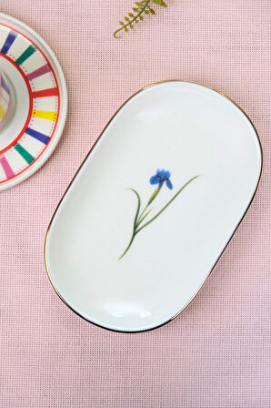 Tabak Evi Porselen Natura İris Altın Yaldızlı Oval Kayık Tabak 22,50x14,50x2,50cm Tekli