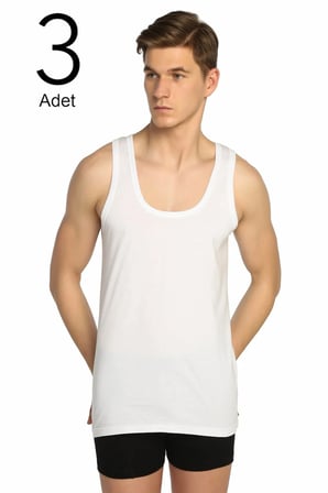 Erkek Beyaz 3'lü Paket Klasik Penye Atlet Elf568s0001ccm3 001