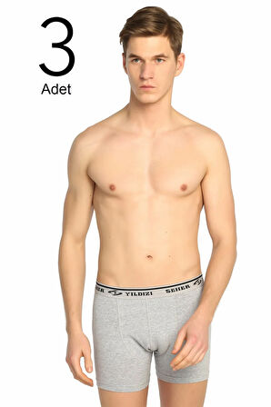 Erkek Gri 3'lü Paket Likralı Boxer