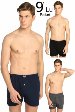 Erkek Füme 9'lu Paket Penye Düğmeli Boxer ELF568T0117CCM9