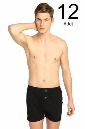 Erkek Gri 12'li Paket Penye Düğmeli Boxer ELF568T0117CCM12