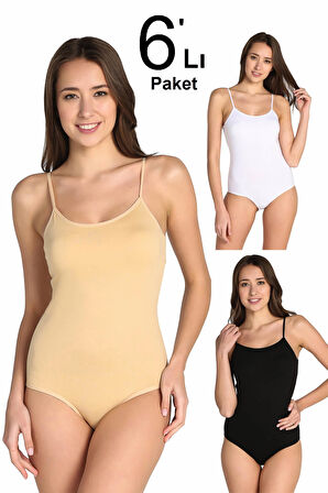 Kadın Karışık Renk 6'lı Paket  İp Askılı likralı Kancalı Çıtçıtlı Body ELF568T0148CCM6