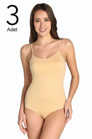 Kadın Ten 3'lü Paket  İp Askılı likralı Kancalı Çıtçıtlı Body ELF568T0148CCM3