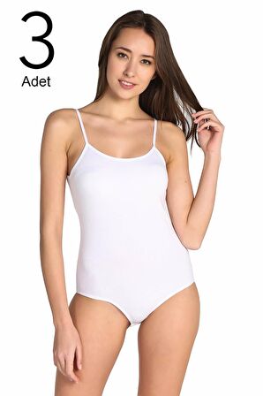 Kadın Beyaz 3'Lü Paket İp Askılı Likralı Kancalı Çıtçıtlı Body