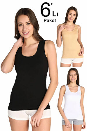 Kadın Siyah 6'lı Paket  Atlet ELF568T0136CCM6