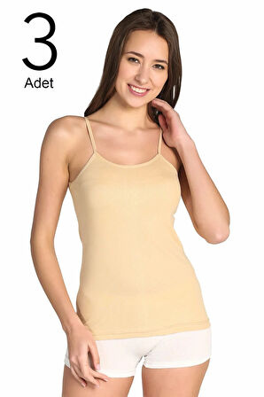 Kadın Ten 3'lü Paket  İp Askılı Atlet ELF568T0135CCM3