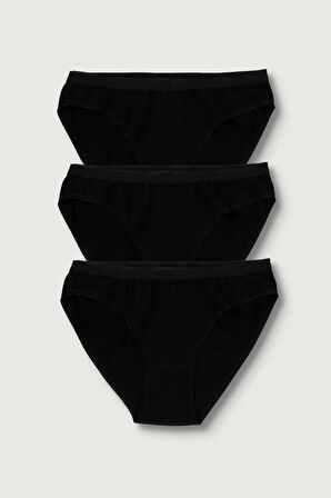 Kadın Siyah 3'lü Paket  Bikini Külot ELF568T0635CCM3