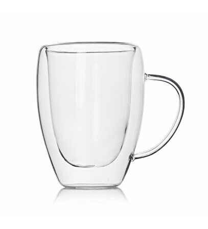 Çift Cidar Cam Kulplu 350 Ml Bardak