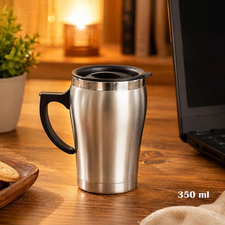 Porsima 05550 Paslanmaz Çelik Kupa Sızdırmaz Çelik Termos Araç Termosu El Termosu Yalıtımlı Bardak 350ml -Gümüş