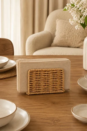 Porsima Dhz07303 Dekoratif Doğal Hasır Masa Üstü Havlu Kağıtlık Peçetelik 15,5X9X5,5Cm