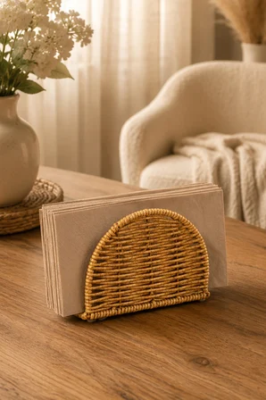 Porsima Dhz07304 Dekoratif Doğal Hasır Masa Üstü Havlu Kağıtlık Peçetelik 15X12X5,5Cm