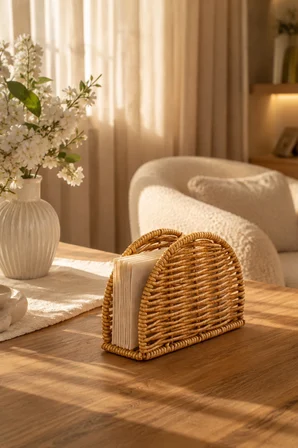 Porsima Dhz07304 Dekoratif Doğal Hasır Masa Üstü Havlu Kağıtlık Peçetelik 15X12X5,5Cm