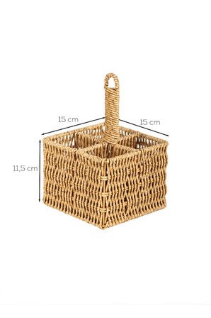 Porsima DHZ07349 Dekoratif Doğal Hasır 4 Bölmeli Banyo Mutfak Organizeri Düzenleyici 15x15x11,5 cm