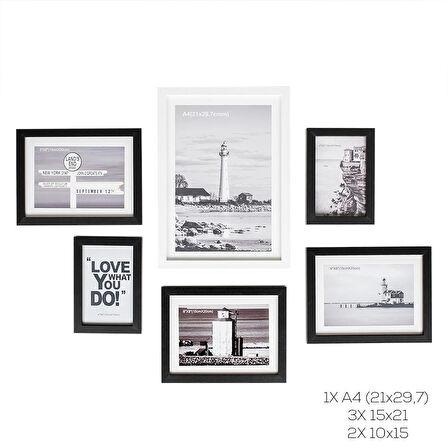 Porsima DHZ90055 Renkli Ahşap Modern Dekoratif 6 Parça Fotoğraf Çerçevesi Masa Duvar Fotoğraf Çerçevesi