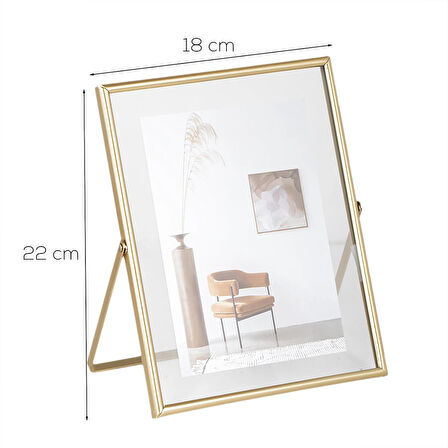 Porsima DHZ90102 Altın Metal Modern Dekoratif Cam Fotoğraf Çerçevesi Masa Duvar Fotoğraf Çerçevesi 18x22cm