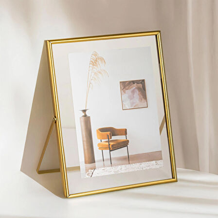 Porsima DHZ90103 Altın Metal Modern Dekoratif Cam Fotoğraf Çerçevesi Masa Duvar Fotoğraf Çerçevesi 20x25cm
