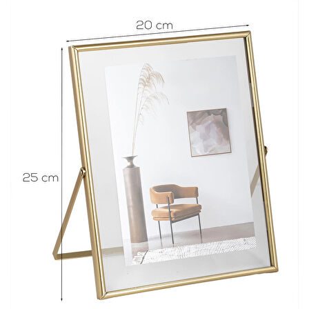 Porsima DHZ90103 Altın Metal Modern Dekoratif Cam Fotoğraf Çerçevesi Masa Duvar Fotoğraf Çerçevesi 20x25cm