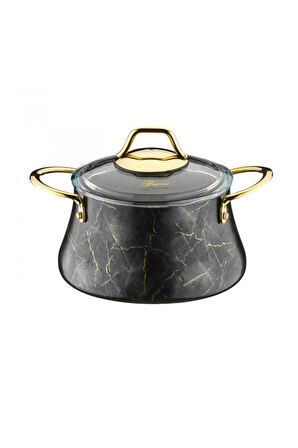Marble 7 Parça Yanmaz Yapışmaz Siyah Mermer Tencere Seti