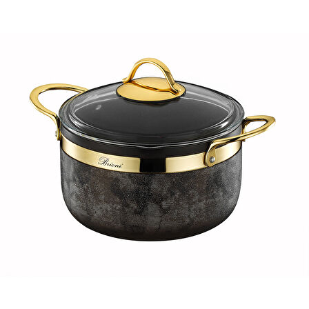 Royal Stone 9 Parça Yanmaz Yapışmaz Taş Dokulu  Kumtaşı Altın Tencere Seti