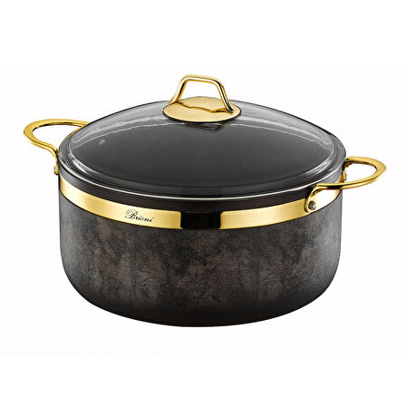 Royal Stone 9 Parça Yanmaz Yapışmaz Taş Dokulu  Kumtaşı Altın Tencere Seti