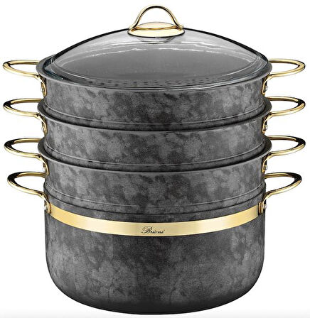 Royal Stone 5 Parça Yanmaz Yapışmaz Granit Mantı Tenceresi Kumtaşı&Altın