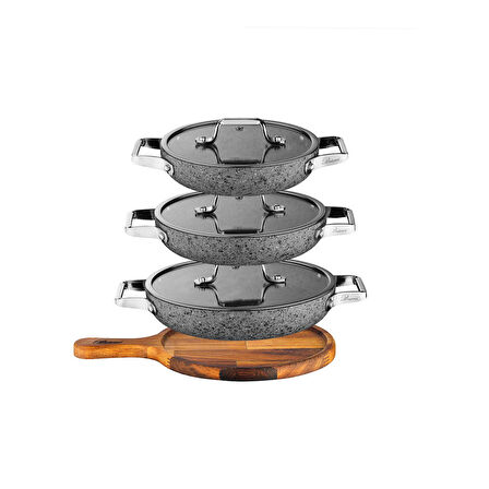 Stone-Age 7 Parça  18cm 20cm 22cm Çizilmez Yanmaz Yapışmaz Sahan Seti