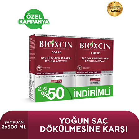 Bioxcin Forte Tüm Saçlar İçin Dökülme Karşıtı Bitkisel Özlü Şampuan 2x300 ml