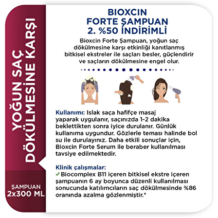 Bioxcin Forte Tüm Saçlar İçin Dökülme Karşıtı Bitkisel Özlü Şampuan 2x300 ml