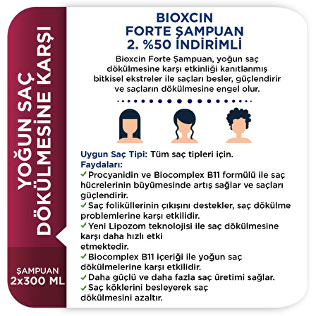 Bioxcin Forte Tüm Saçlar İçin Dökülme Karşıtı Bitkisel Özlü Şampuan 2x300 ml