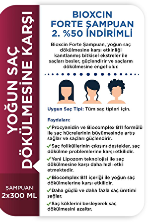 Bioxcin Forte Tüm Saçlar İçin Dökülme Karşıtı Bitkisel Özlü Şampuan 2x300 ml