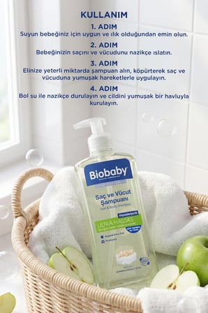 Ultra Hassas Saç ve Vücut Bebek Şampuanı 500 ml - 3 Al 2 Öde - Organik Elma Suyu ve Prebiyotik